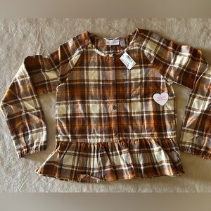 The Children’s Place Girls Plaid Top Shirt 100% Cotton Size 10/12 New